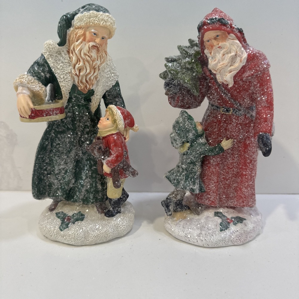 Santa Clause W Child Set Of 2 Glitter Decor Christmas Holiday